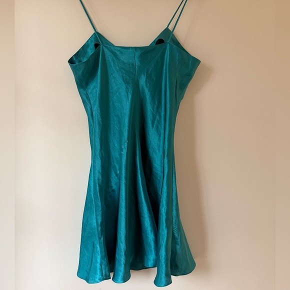 Vintage Claudine Bueché teal satin dress size medium 8 10 - Picture 3 of 6
